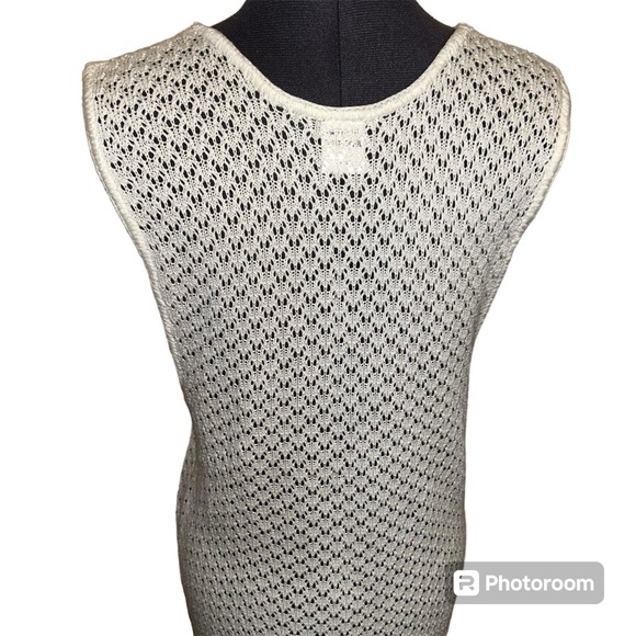 Vtg Disney Mickey Unlimited Crochet White Sleeveless Long Cardigan - Picture 9 of 14